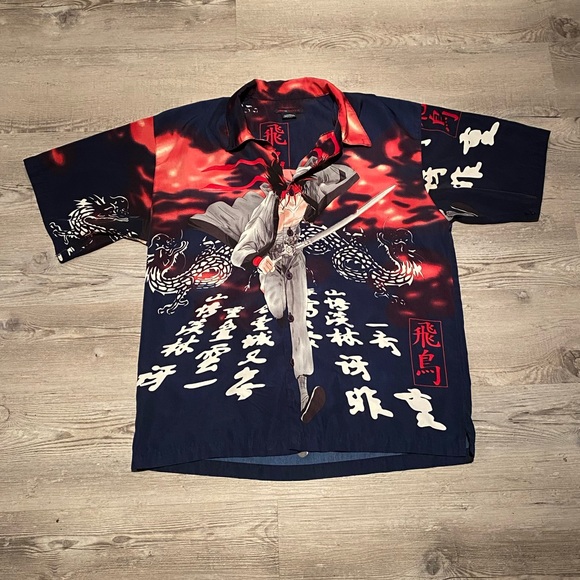 Vintage Y2K Rurouni Kenshin Manga Anime Button Up Shirt Men's Size Large Yugioh - Picture 1 of 5